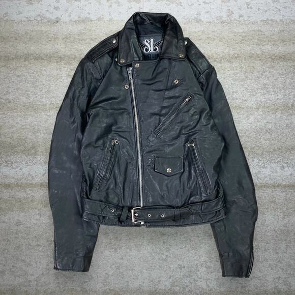 Vintage 90s Street Legal Genuine Leather Jacket Mens L Jet Black Insulated Zip